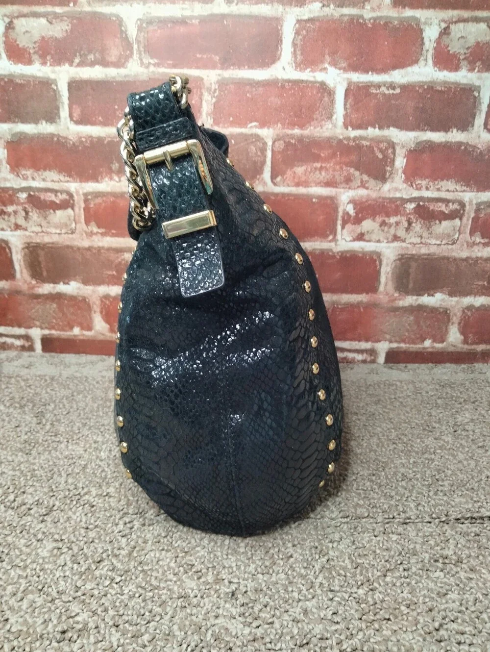 Michael Kors Y2K Delancy Snakeskin Leather Shoulder Hobo Bag Black Vintage Purse
